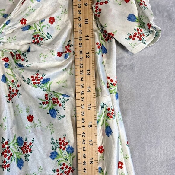 ASOS Floral Maxi Slip Dress Puff Sleeves Women's Size 8 Red Daisy Cottacore - Picture 12 of 15